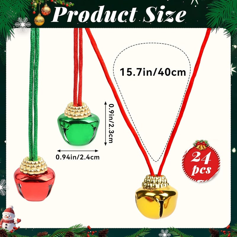 LIGHOON 24 PCS Christmas Jingle Bell, Necklace Bells with Rope for Christmas Holiday Party Decoration Supplies (Red, Gold, Green) - Image 2